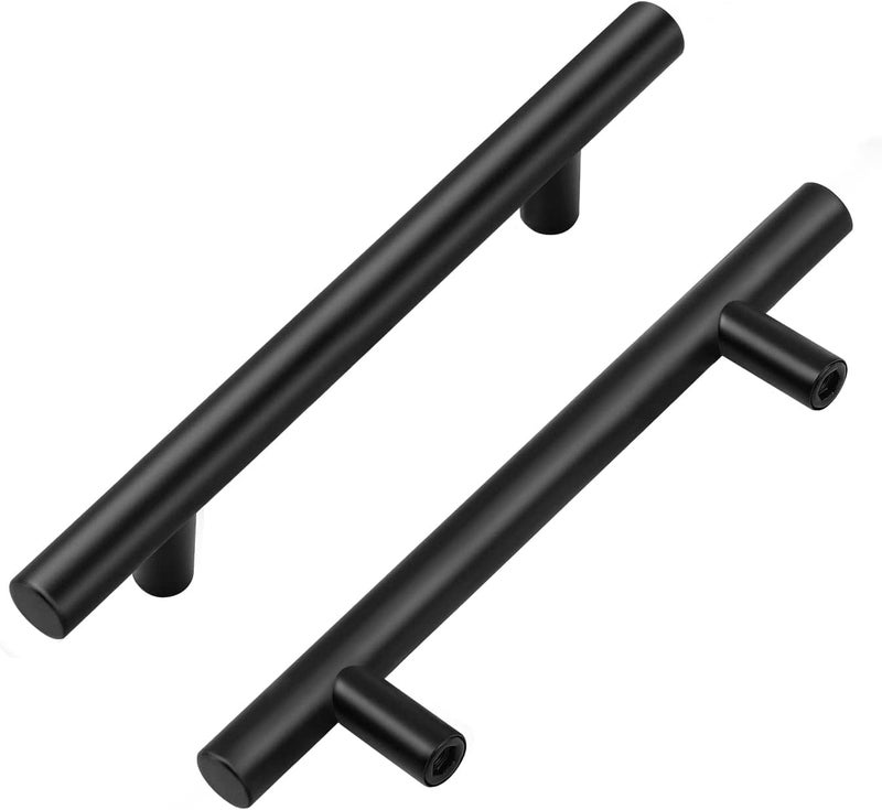 HomeExpert Home Expert 10 Pack 4 Inch Black Cabinet Handles Matte Black Cabinet Pulls Black Dresser Drawer Pulls Stainless Steel Kitchen Cabinet Handles Matte Black 6-3/8 Inch Overall Length - Image 1